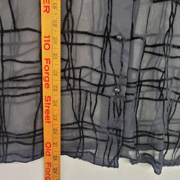 Koret Sheer Black Button Down Blouse Size 8 Grid Pattern Lightweight Long Sleeve - Picture 10 of 10